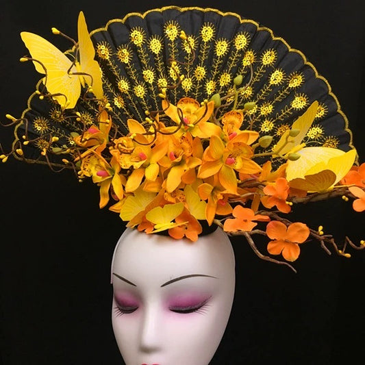 Sunset Splendor Floral Fan Headdress